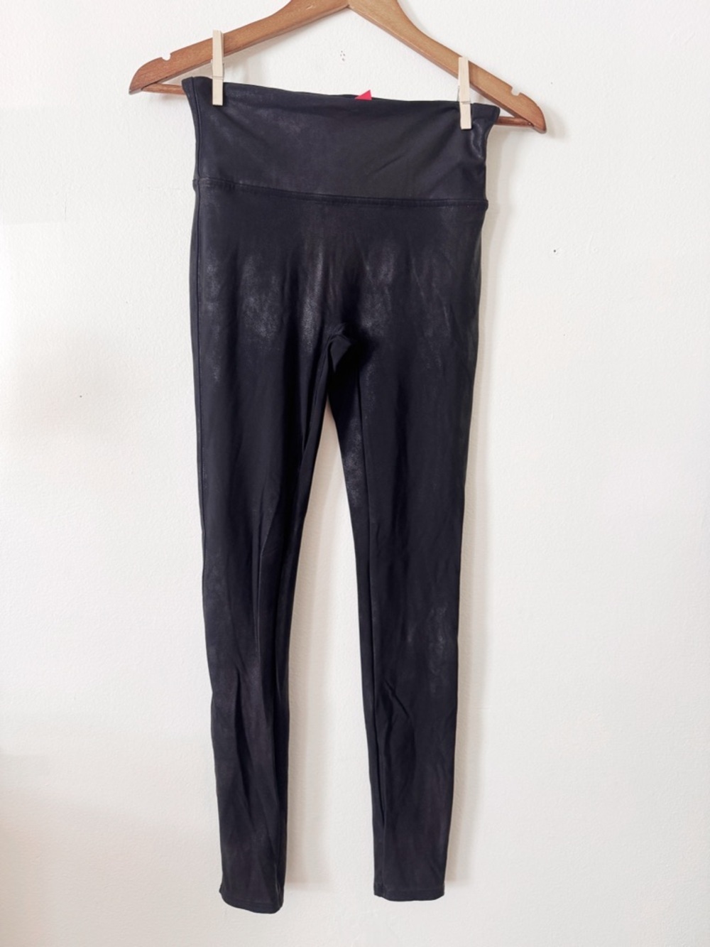 SPANX Black Faux Leather-Look Leggings medium